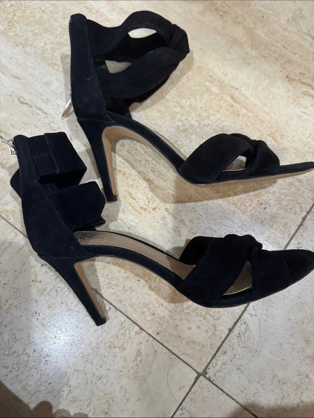 Vince Camuto Black Suede Bow Ankle-Strap Stilettos